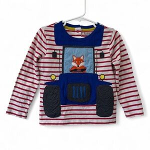100% Cotton Mini Boden 2T 3T Long Sleeve Mixed Textured Appliqué Striped Shirt
